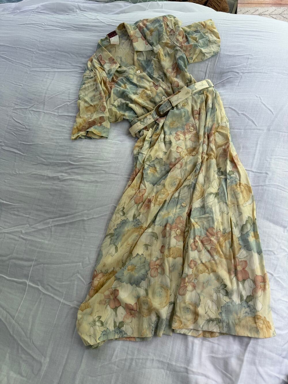 Vintage Floral Rayon Skirt Blouse Belt Set Petite 12 Made in Canada